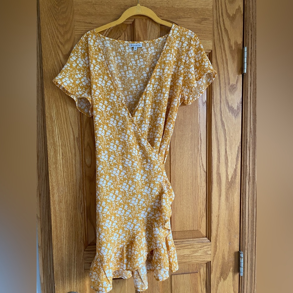 Yellow Floral Wrap Dress